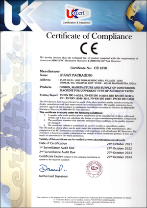 Sujay Packaging Certificate